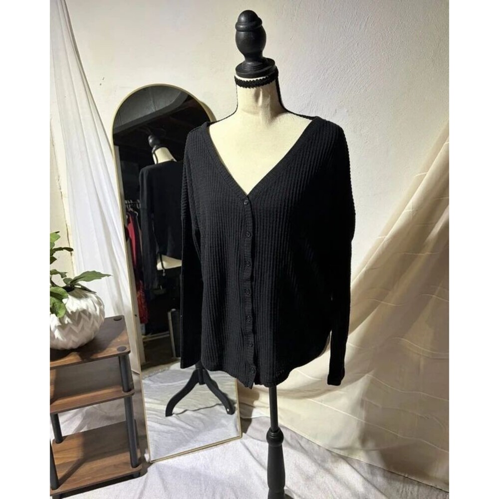 Wild Fable Black/Dark Grey Ribbed Cardigan Size XS Oversized Soft Knit Top